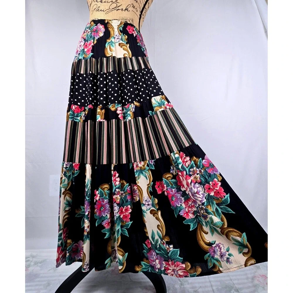 Gorgeous Vintage Carole Little Floral Mixed Print Set Blazer 10 Maxi Skirt 8 - Picture 6 of 16